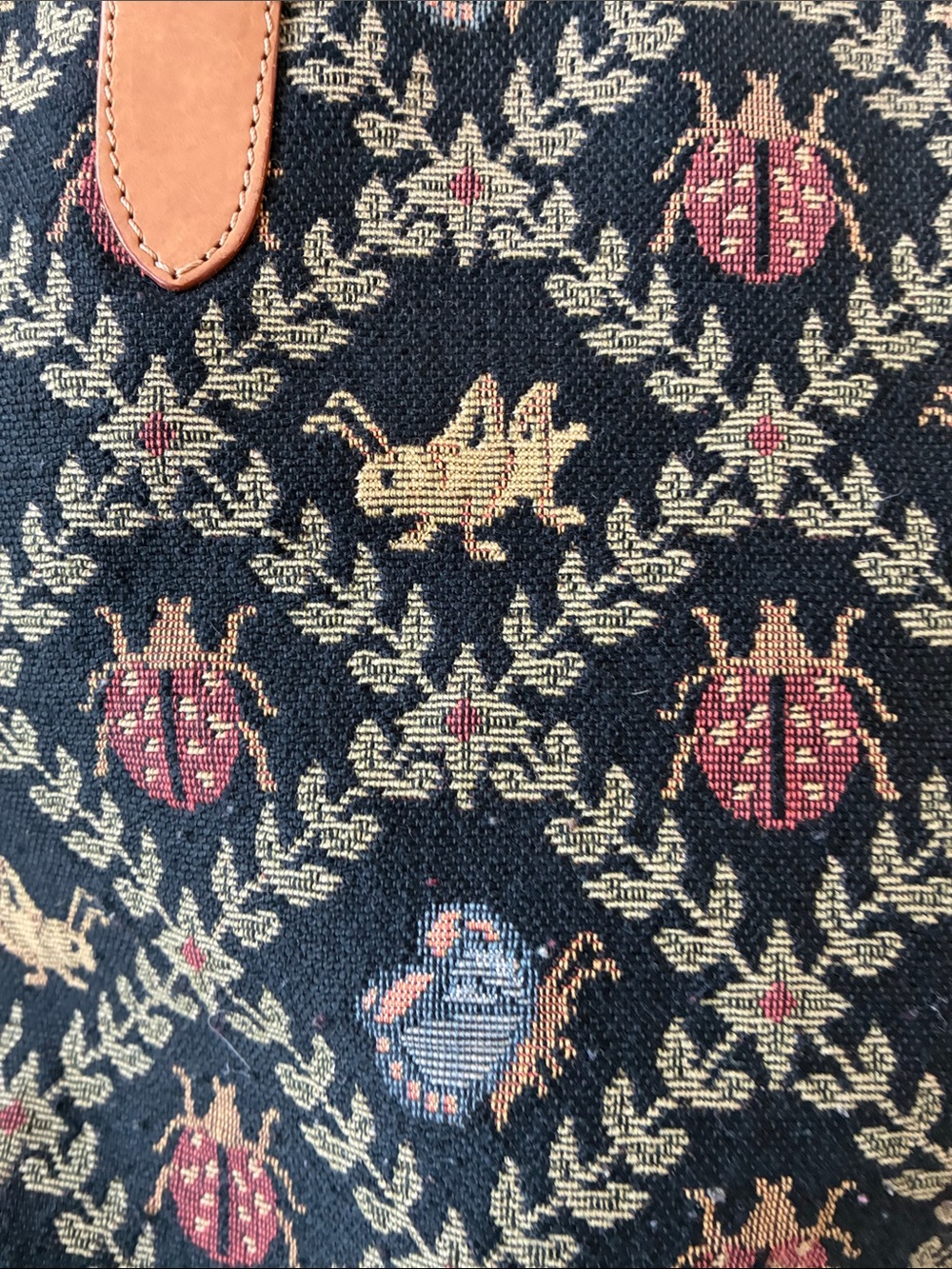 Vintage Tapestry Talbots Purse Leather Trim Butterfly Ladybug Grasshopper Insect - Picture 2 of 6